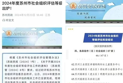 我会获得苏州市社会组织等级评估4A荣誉